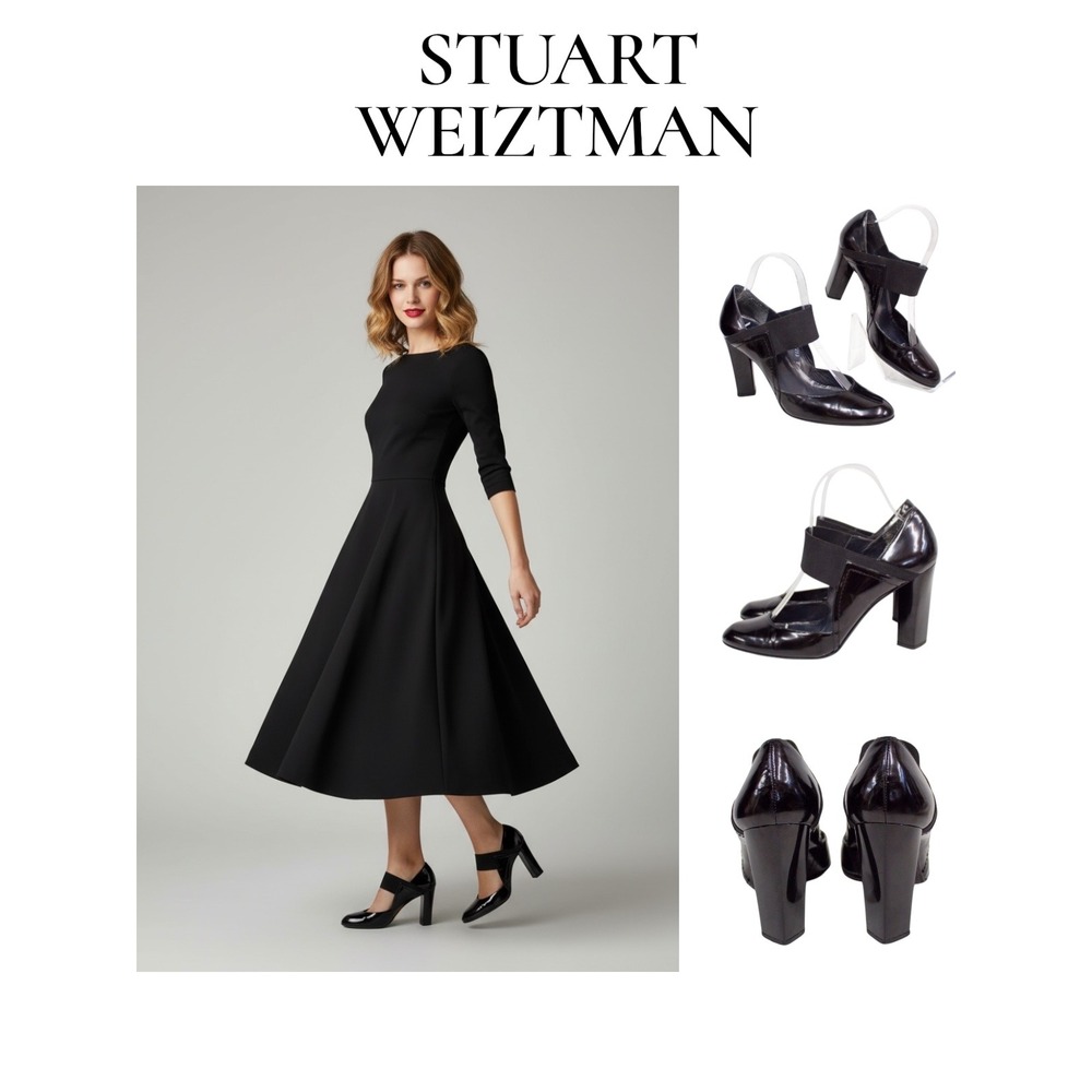 Stuart Weitzman Mary Jane Pumps Black Patent Leather Heels Size 8